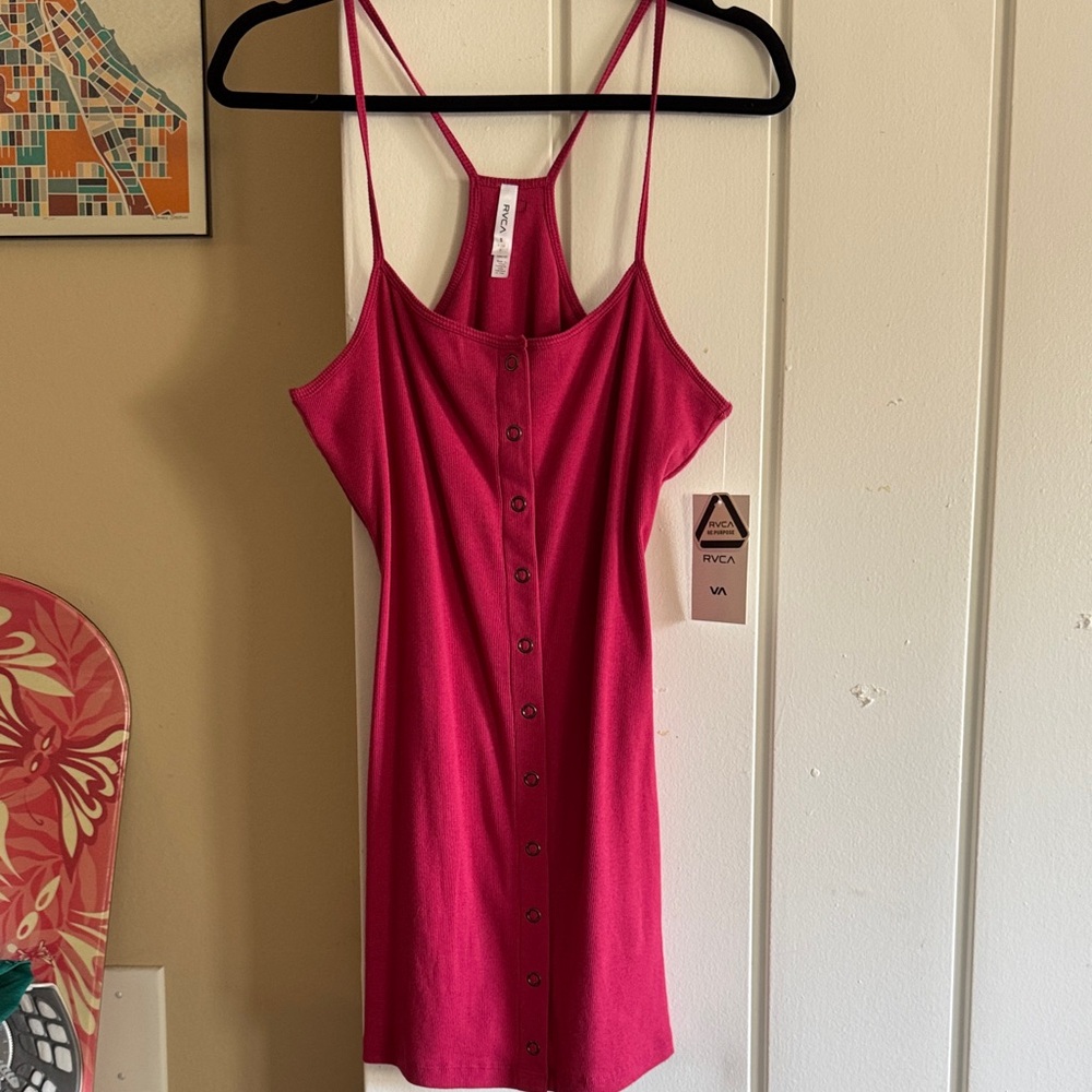RVCA Fuchsia Button-Front Dress